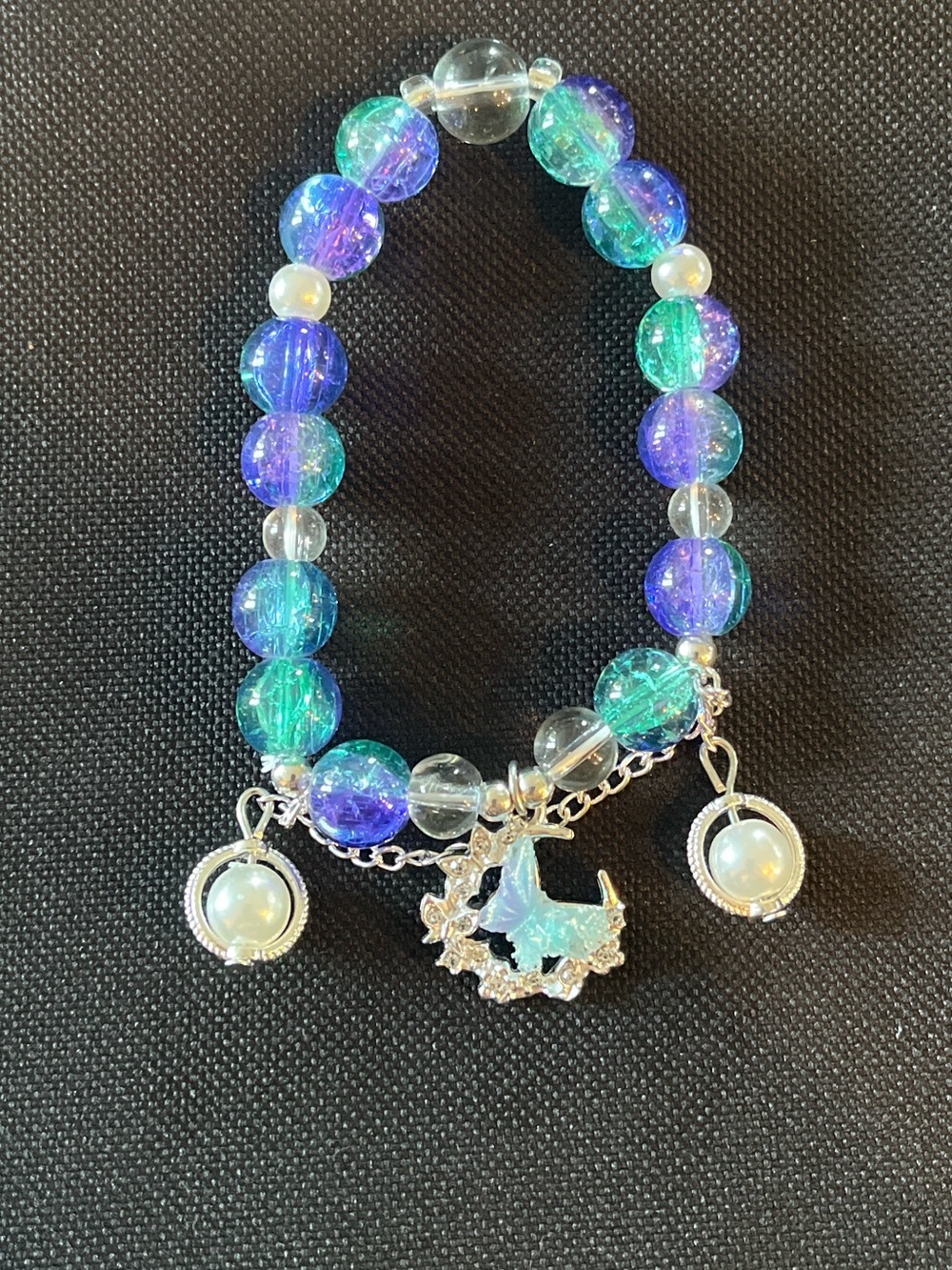 Iridescent Blue-Green Beaded Charm Bracelet - Unbranded